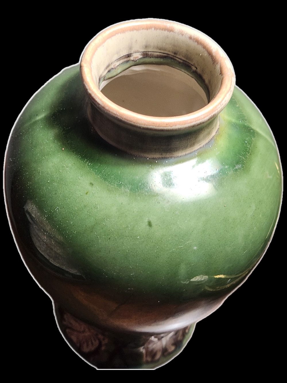 Green Ceramic Vase with Floral Relief